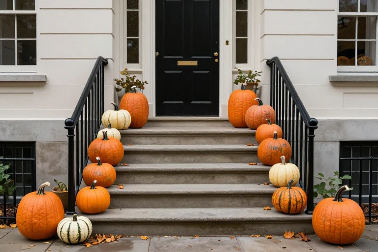 Fall accents arranged along the outer corners of steps