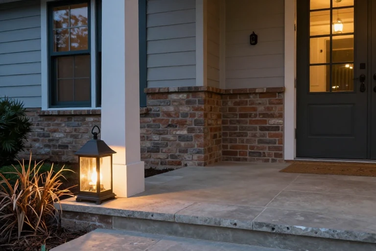 Stable battery lanterns lighting an autumn porch