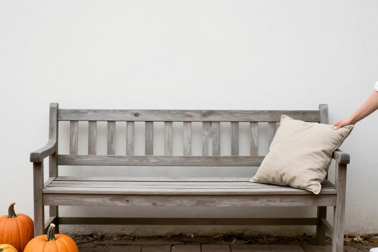 Functional outdoor bench with restrained fall accents