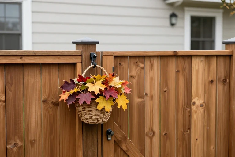 Autumn basket attached without obstructing a garden gate