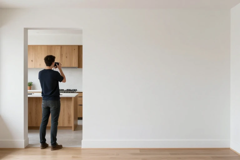 Homeowner evaluating the kitchen from its main entrance sightline