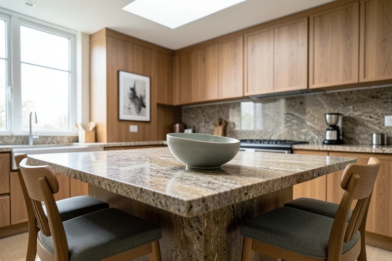 Low centerpiece being moved to clear a kitchen island