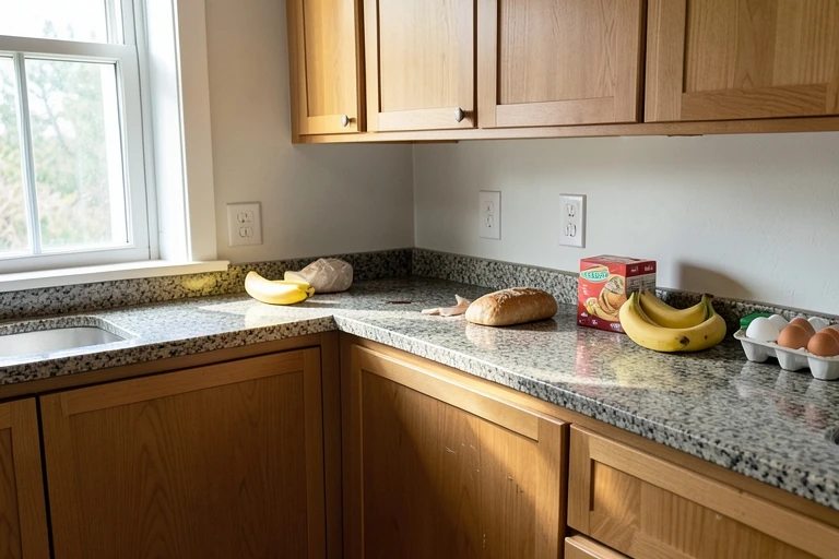 Excess kitchen decor being removed to restore usable counter space