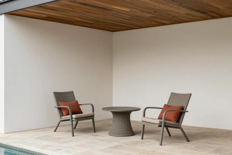 Outdoor chairs angled into a cozy fall conversation area