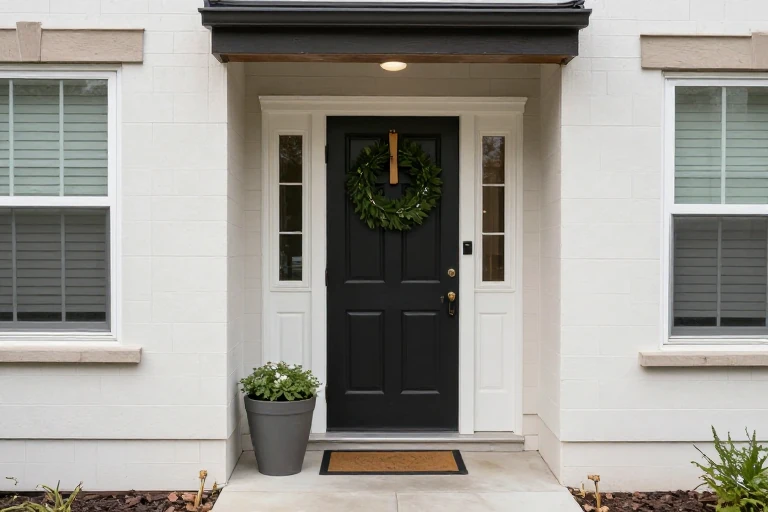 Movable fall decorations at a rental entry