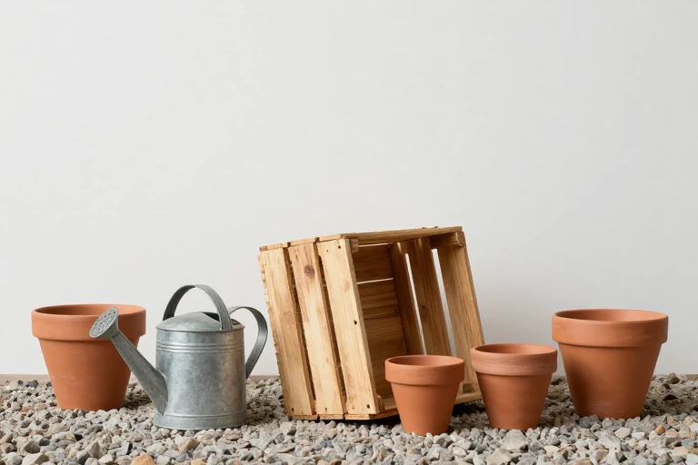 Garden materials repurposed into a fall display