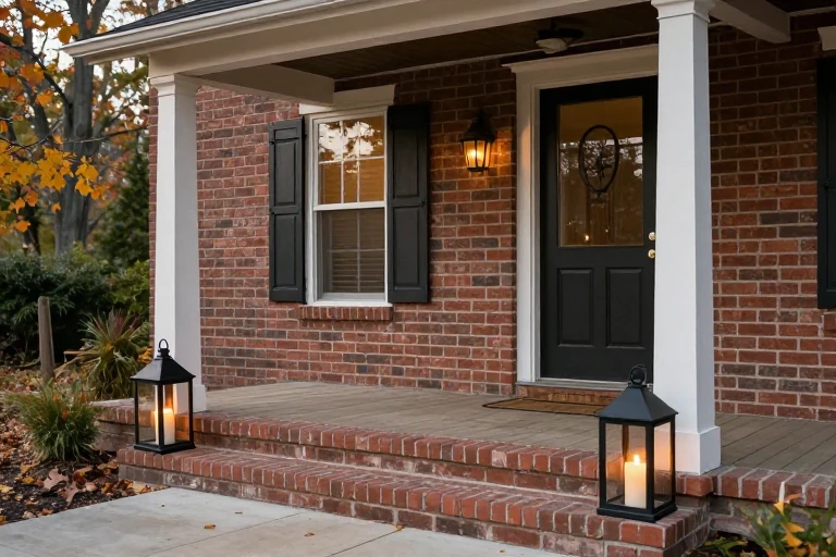 Lanterns placed safely along the edge of a porch
