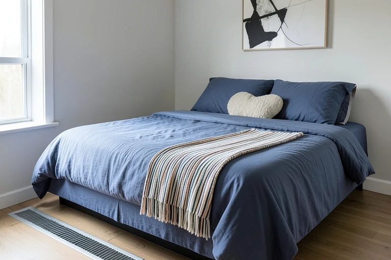 Layered playful textiles arranged without blocking airflow