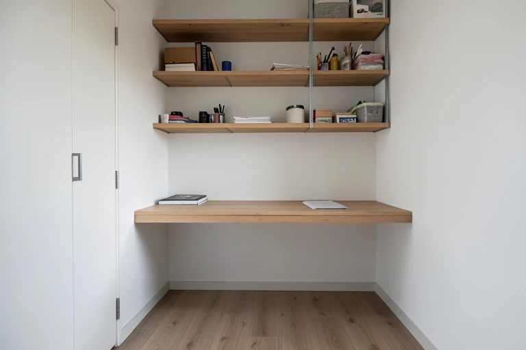 Vertical storage preserving floor space in a compact room
