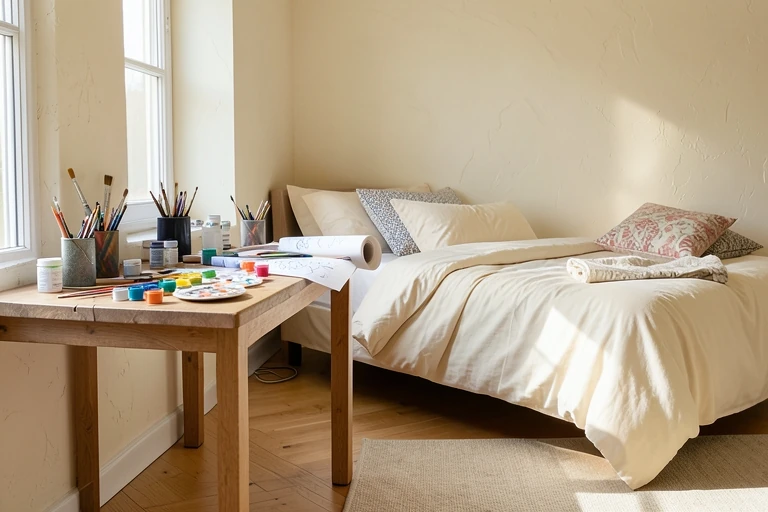 Bright activity area balanced by a quieter sleeping zone