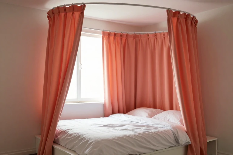 Colorful bed nook with freely operating curtains