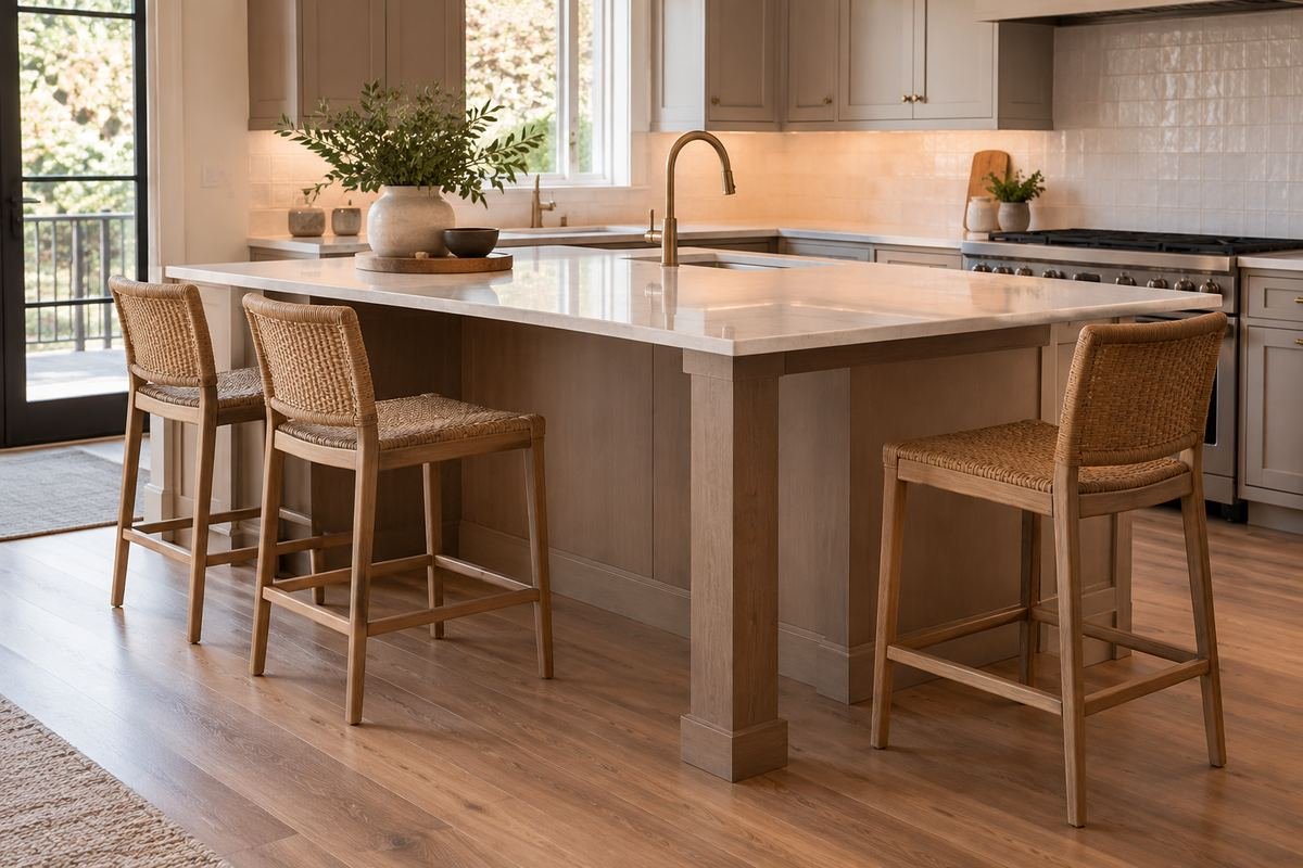 Island seating arranged on two adjacent sides