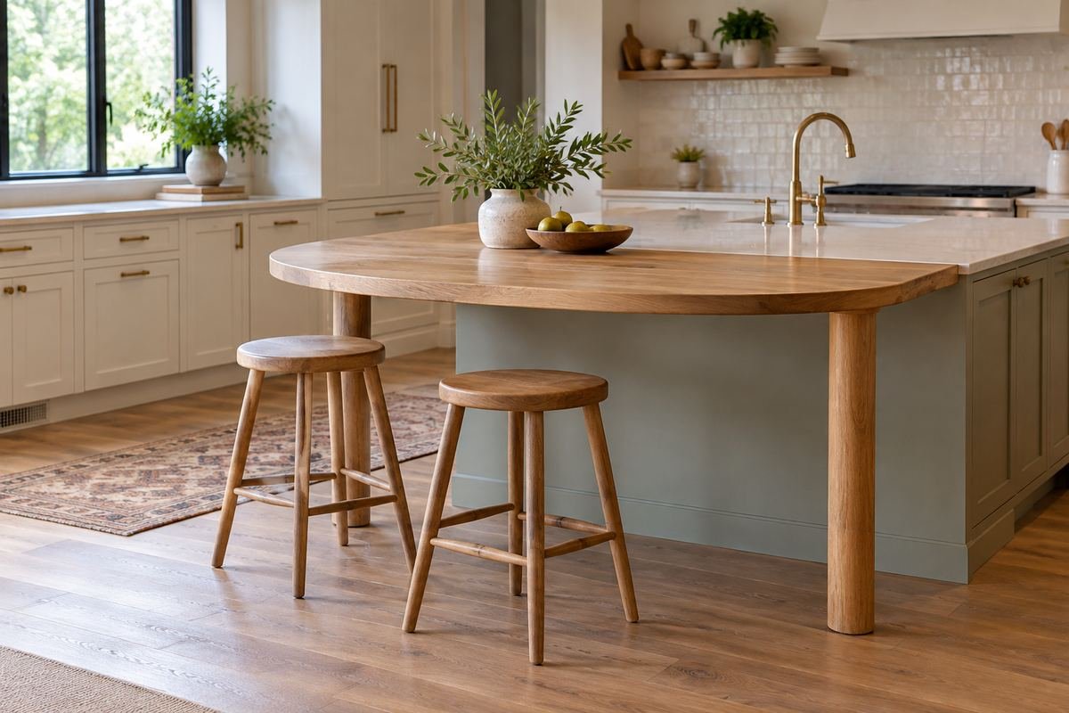 Rounded seating extension on a modest kitchen island