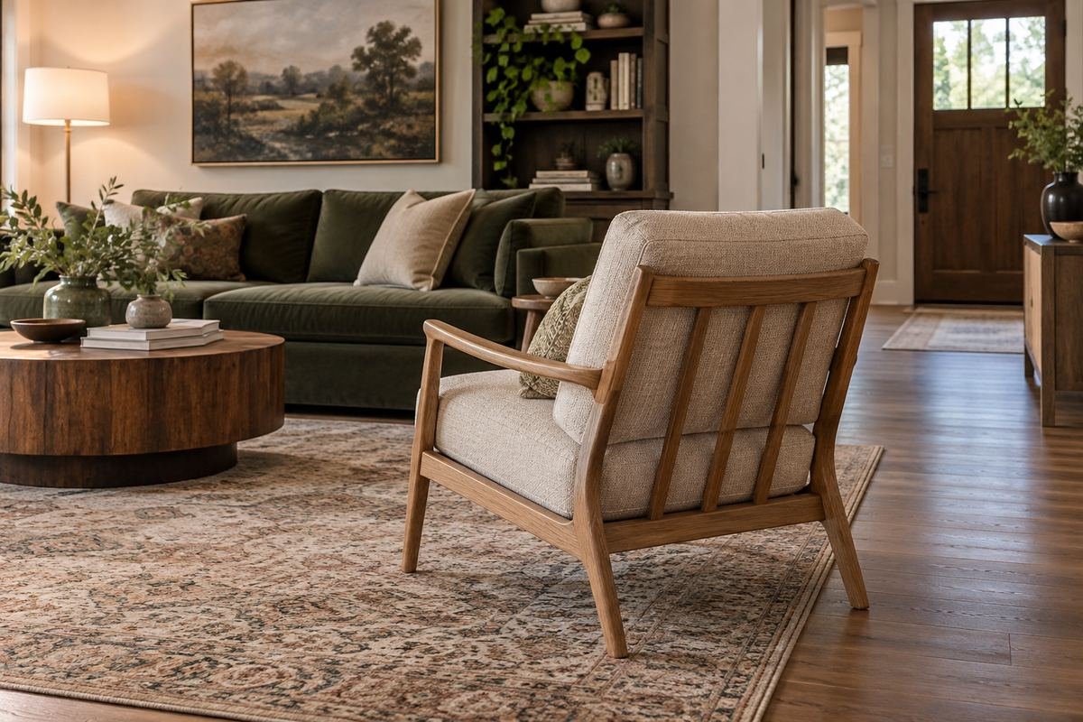 Finished chair back visible from the living room entrance