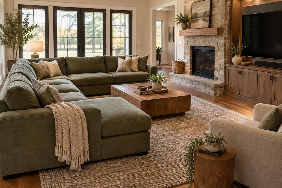 Main sectional run facing the television wall