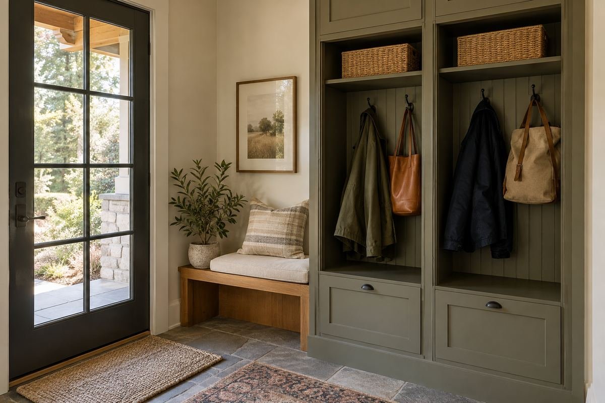 Two compact mudroom bays for a smaller household