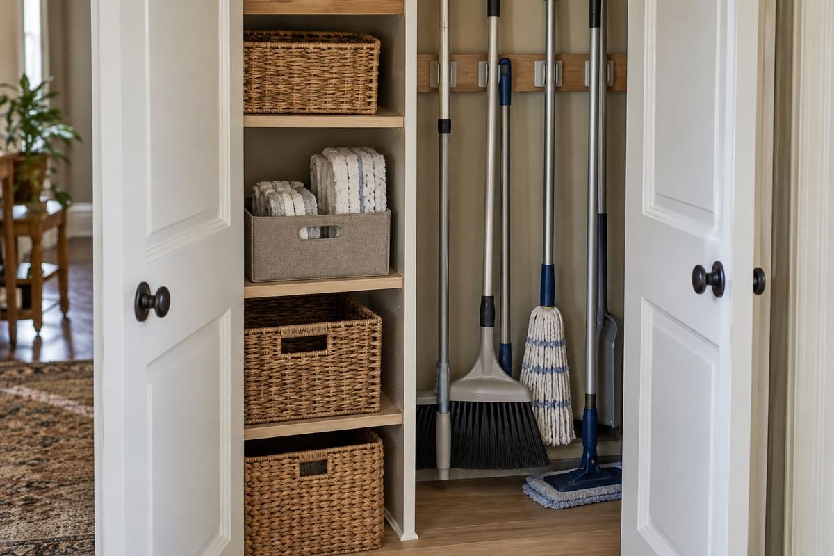 Separate compartment for clean replacement mop covers
